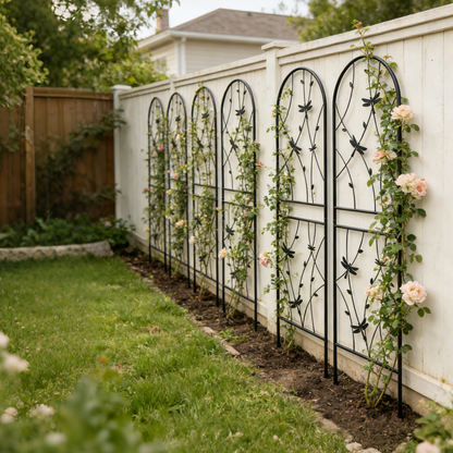 4 Pack Metal Garden Trellis 71" x 19.7" Rustproof Trellis for Climbing Plants Outdoor Flower Support Dragonfly Deco Black image 6