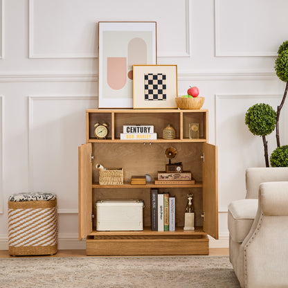 Sideboard Buffet Cabinet with Storage, Farmhouse Fluted Sideboard with 2 Doors & Adjustable Shelf, TV Media Console, Storage Cabinet for Entryway Hallway Kitchen Dining Living Room, Natural image 3