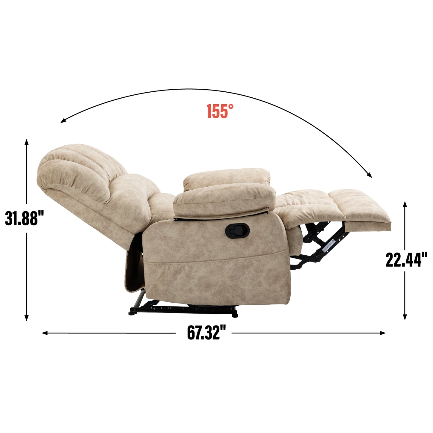 Large Manual Recliner Chair in Fabric for Living Room, Beige image 9