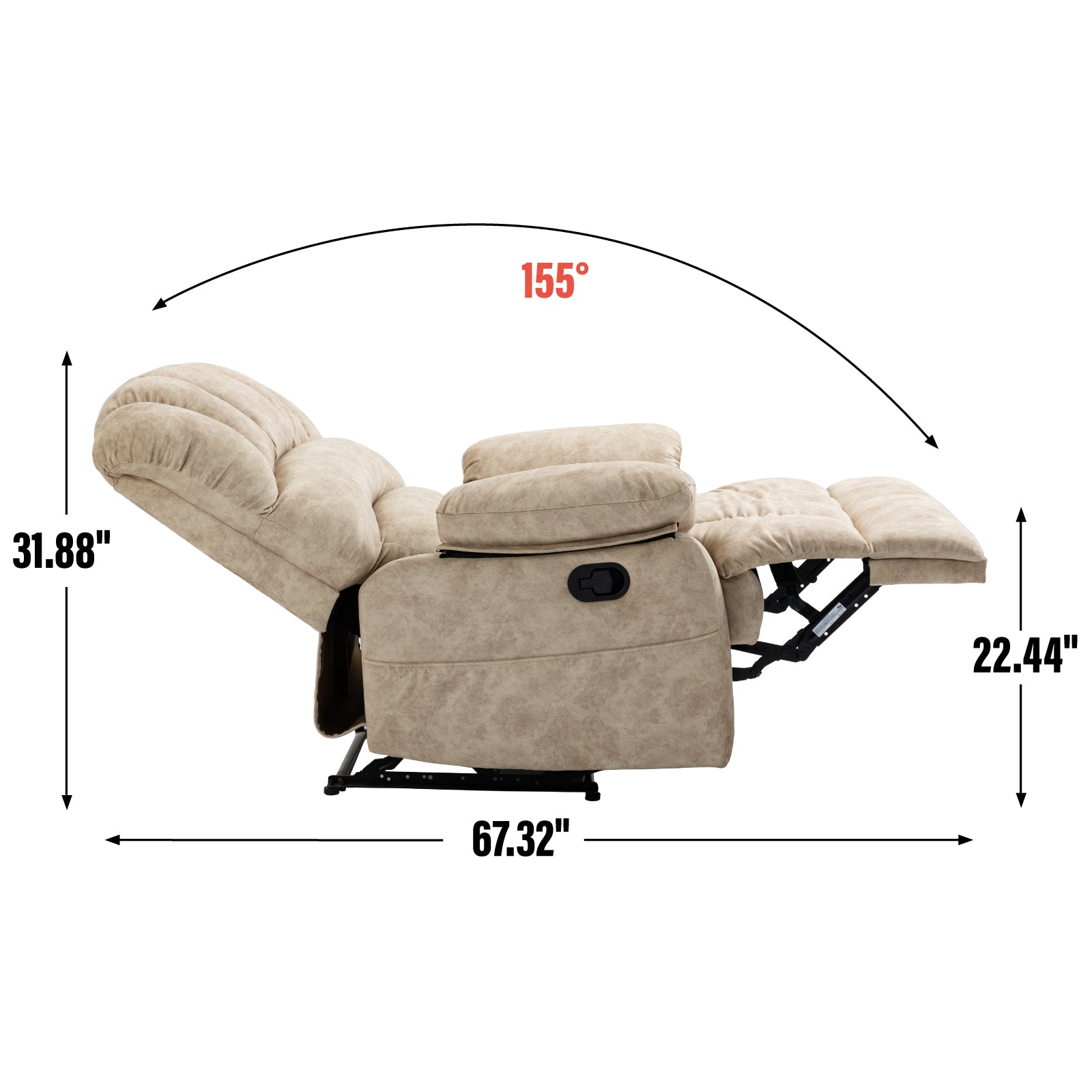 Large Manual Recliner Chair in Fabric for Living Room, Beige image 9