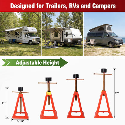 4-Pack RV Stabilizer Jacks, Heavy Duty Adjustable Screw Jack Stands for Travel Trailer Camper, 3300 Lbs Each Load Capacity, 11" to 17" Height Range, with Spare Nuts & Rubber Pads for RV Leveling & Sup image 9