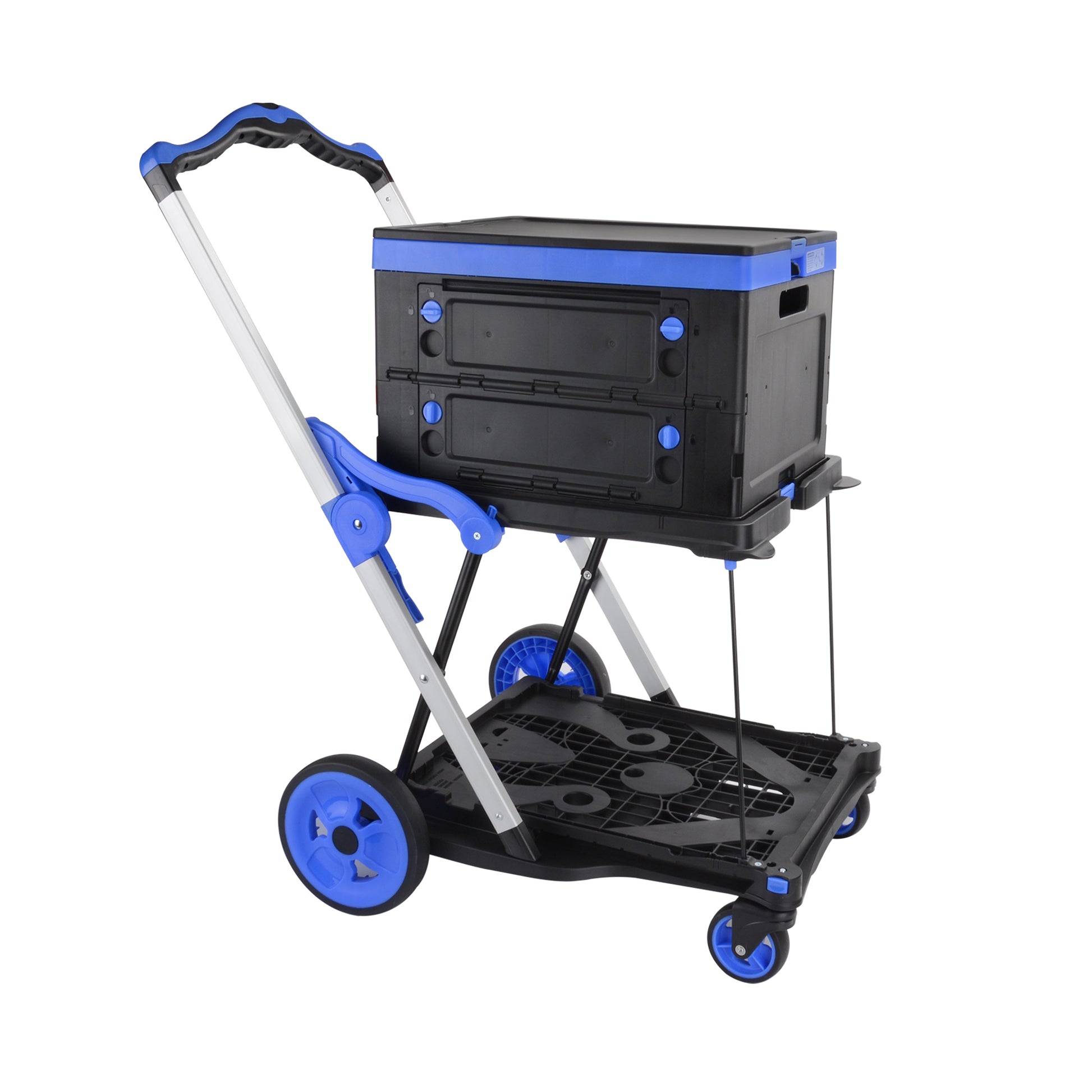 2-Tier Folding Cart Multi Use Functional Collapsible carts Shopping Trolley with Wheels Shopping Cart with Storage Crate Utility Cart for Groceries Warehouse Supermarket image 1