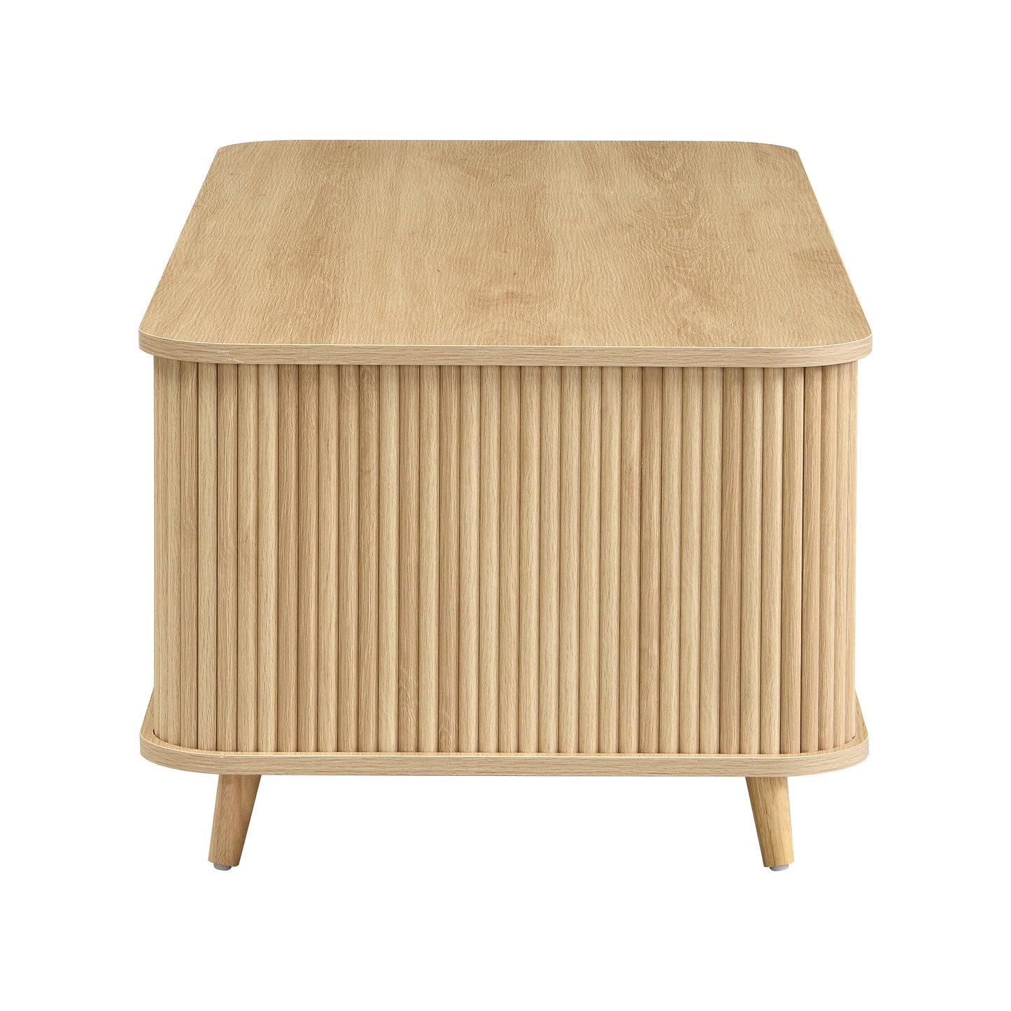 Mid-Century Modern Coffee Table with Storage: Natural Wood Finish, 2 Doors & 1 Drawer, For Living Room, Entertainment Center, Home Theater image 9