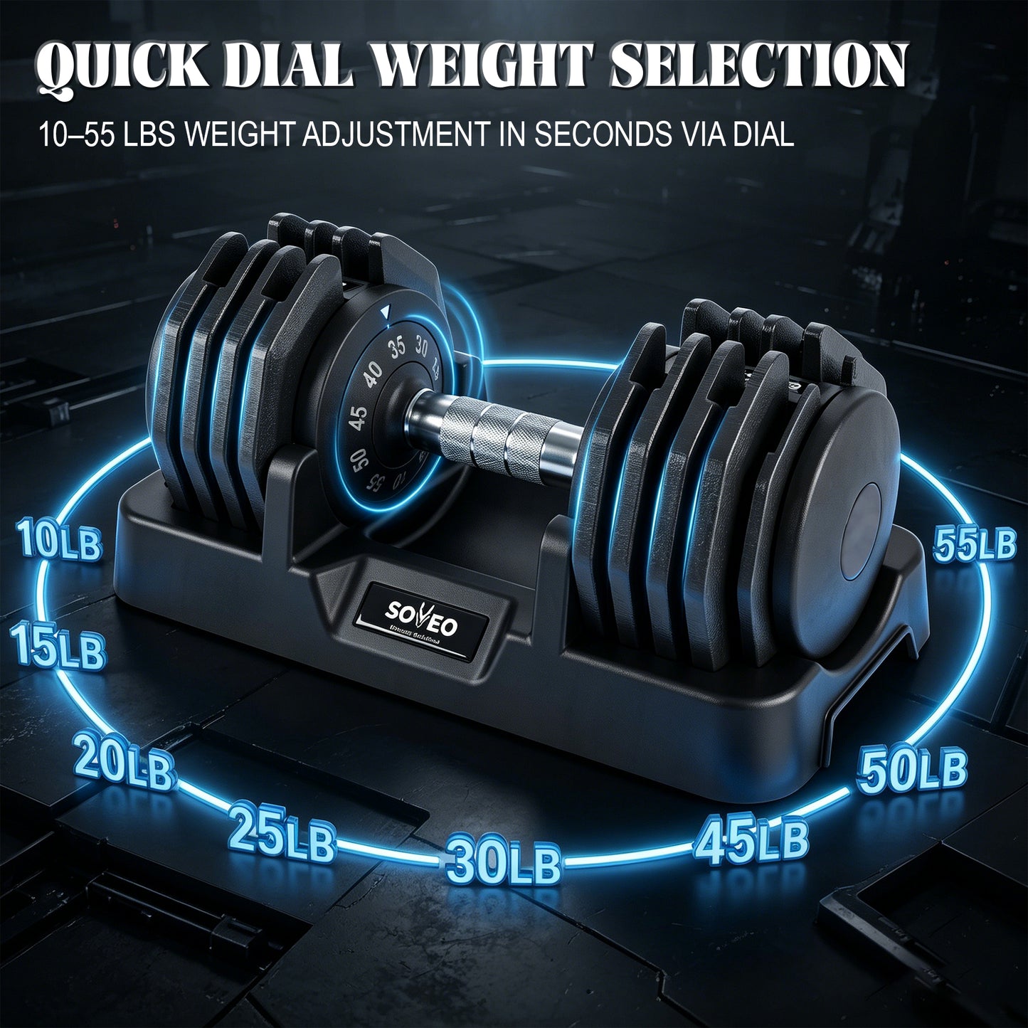 Adjustable Dumbbell, 5-55 LBS Quick-Select Weight Dumbbell with Non-Slip Grip & Base, for Home Gym Strength Training image 3