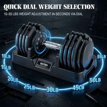 Adjustable Dumbbell, 5-55 LBS Quick-Select Weight Dumbbell with Non-Slip Grip & Base, for Home Gym Strength Training image 3