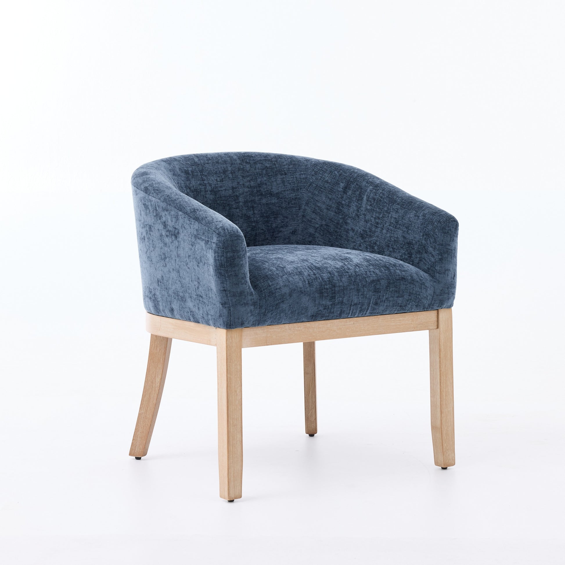 Mid Century Modern Upholstered Barrel Dining Chairs with Arms,Farmhouse Chenille Kitchen & Dining Room Chairs with Natural Hardwood Frame, 19" W Accent Chairs for Living Room,Single Pack,Blue,SW1891BL image 3