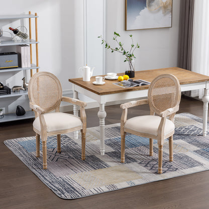 French Vintage Upholstered Fabric Dining Armchair, Set of 2, Beige image 1