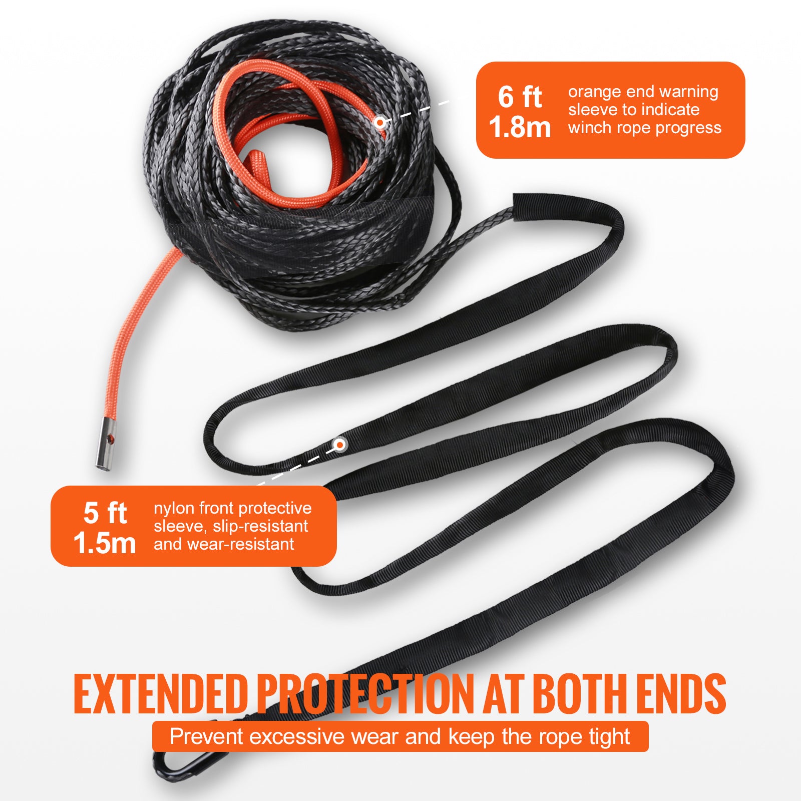 Synthetic Winch Rope, 1/2 Inch x 92 Feet 32,000 lbs Synthetic Winch Line Cable Rope with Protective Sleeve + Forged Winch Hook + Pull Strap, Universal Fit for SUV, Large Off-Road Vehicle, Truck image 7