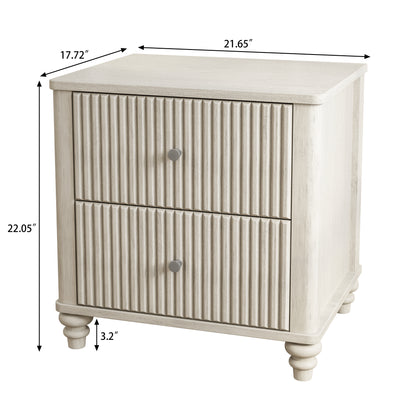 Fluted Nightstand, 21.65" Wide Side Table with 3 Drawers, Mid Century Modern Wood NightStand with Metal Handle, Wooden Bedside End Table for Bedroom, Living Room, Closet, Beige image 4