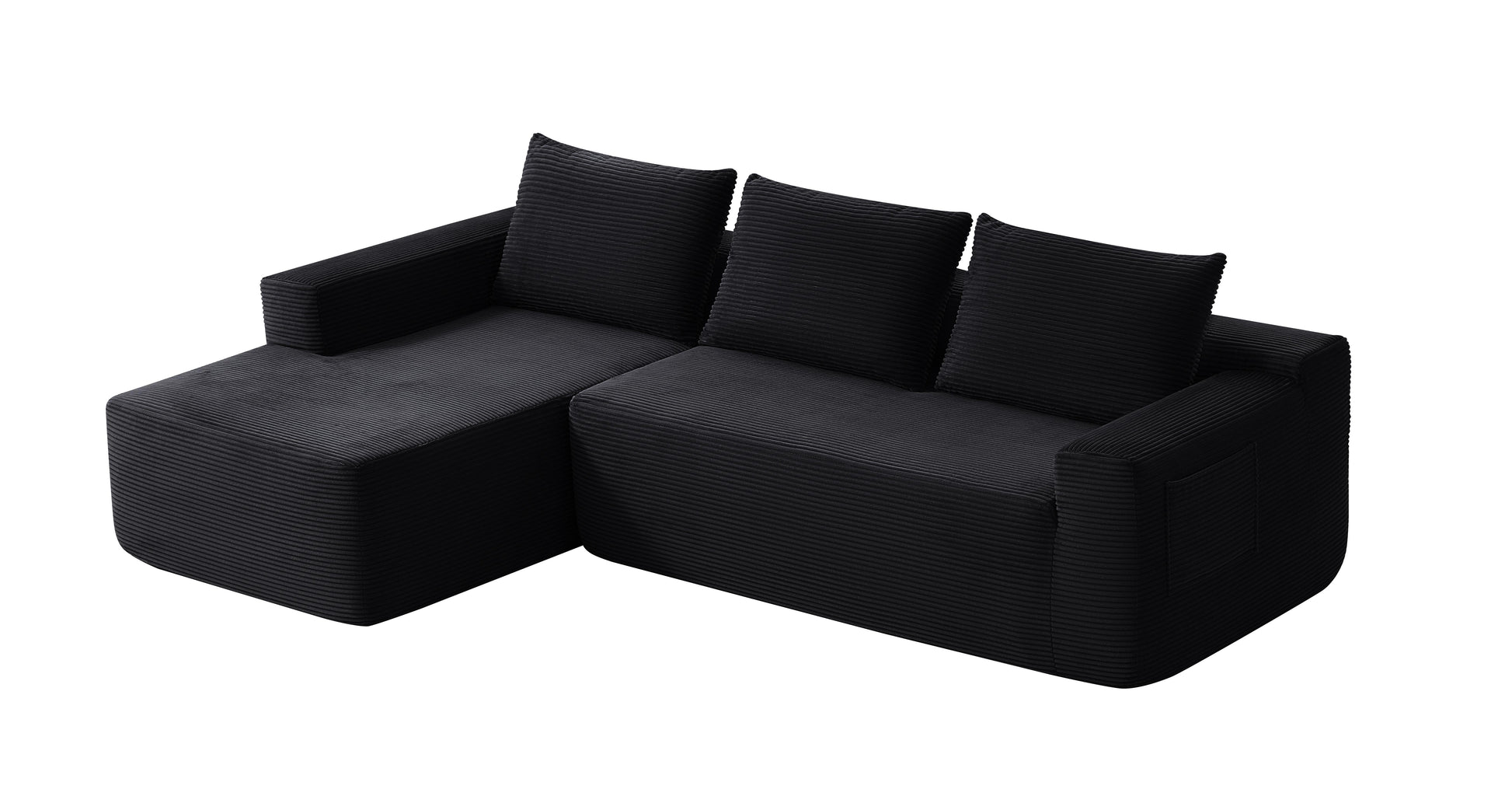NEW-96.9" Cloud Sectional Couch with L-Shape Chaise,Modern Modular Sofa with Deep Seat, Upholstered Couches for Living Room Bedroom,No Assembly Required, (Corduroy Fabric),Black image 10