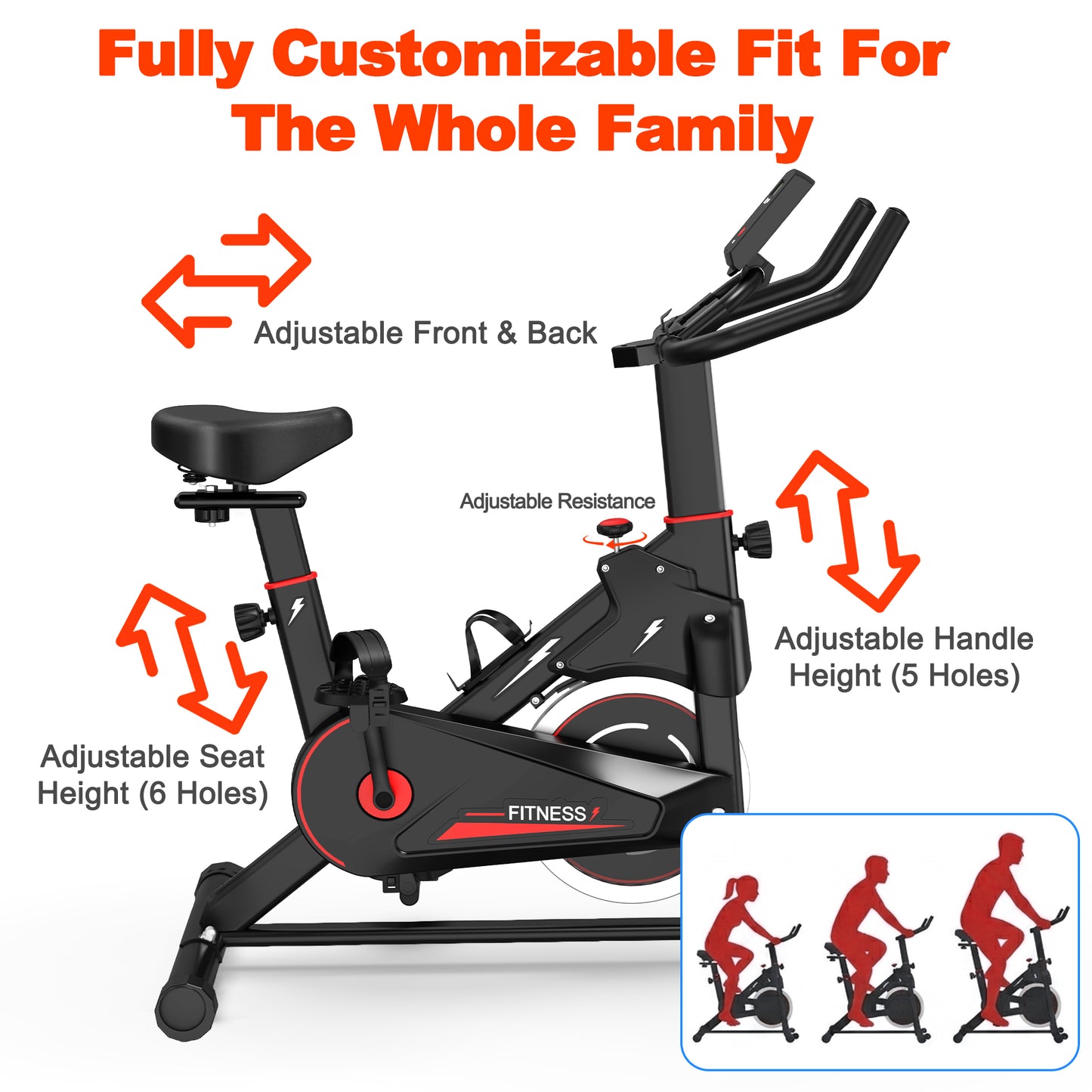 Indoor Exercise Bike, Stationary Cycling Bike with Monitor, Adjustable Resistance, Comfortable Seat & Handlebars, Stable Base, Portable Design Home Fitness Workout Cycle for Daily Indoor Use image 4