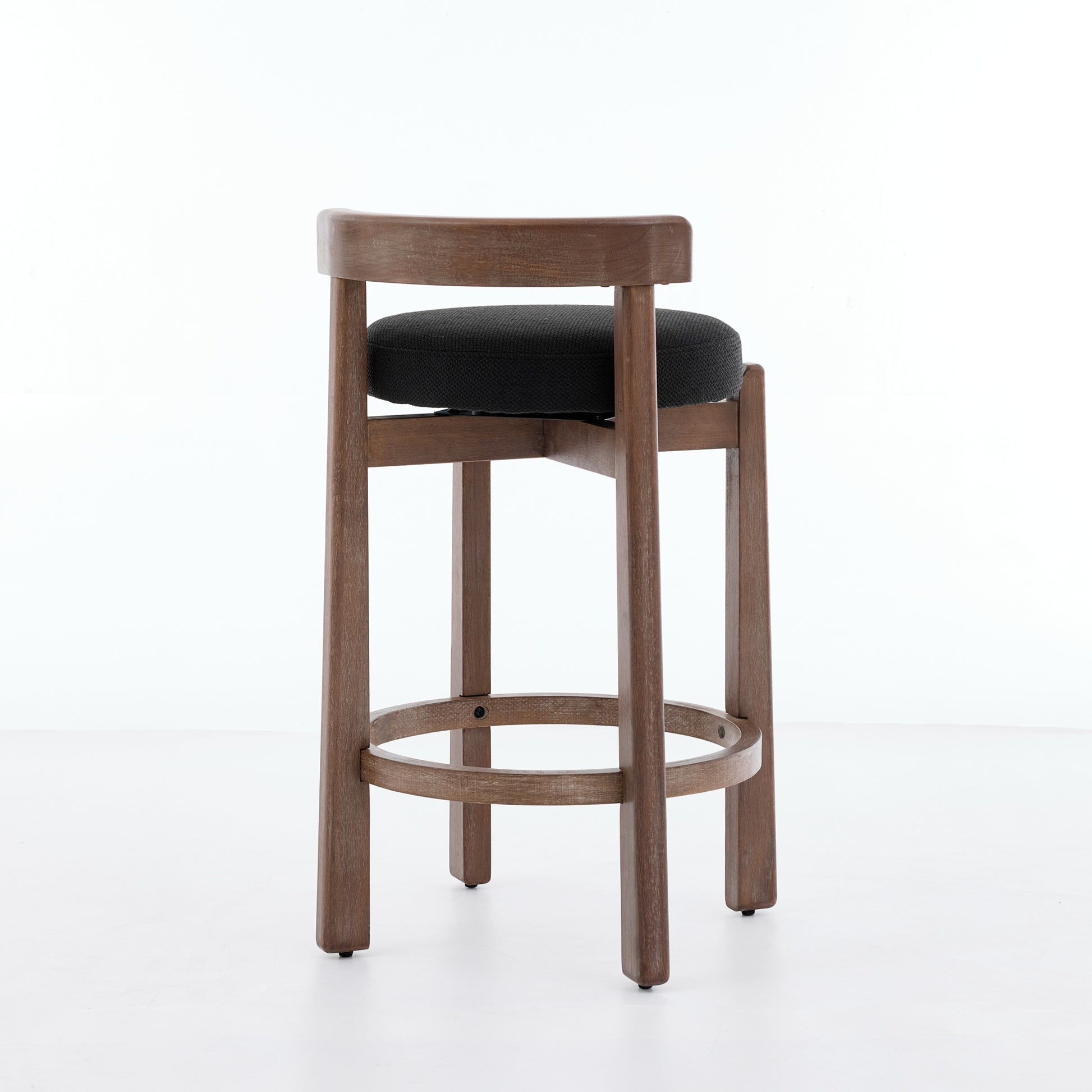 Set of 2 Swivel Counter Stools,Mid-Century Modern Bar Stools with Back,26 Inch Seat Height,Solid Wood Frame,Soft Linen Upholstered Bar Chairs with Footrest,Ideal for Kitchen Island,Black,SW1882BK image 6