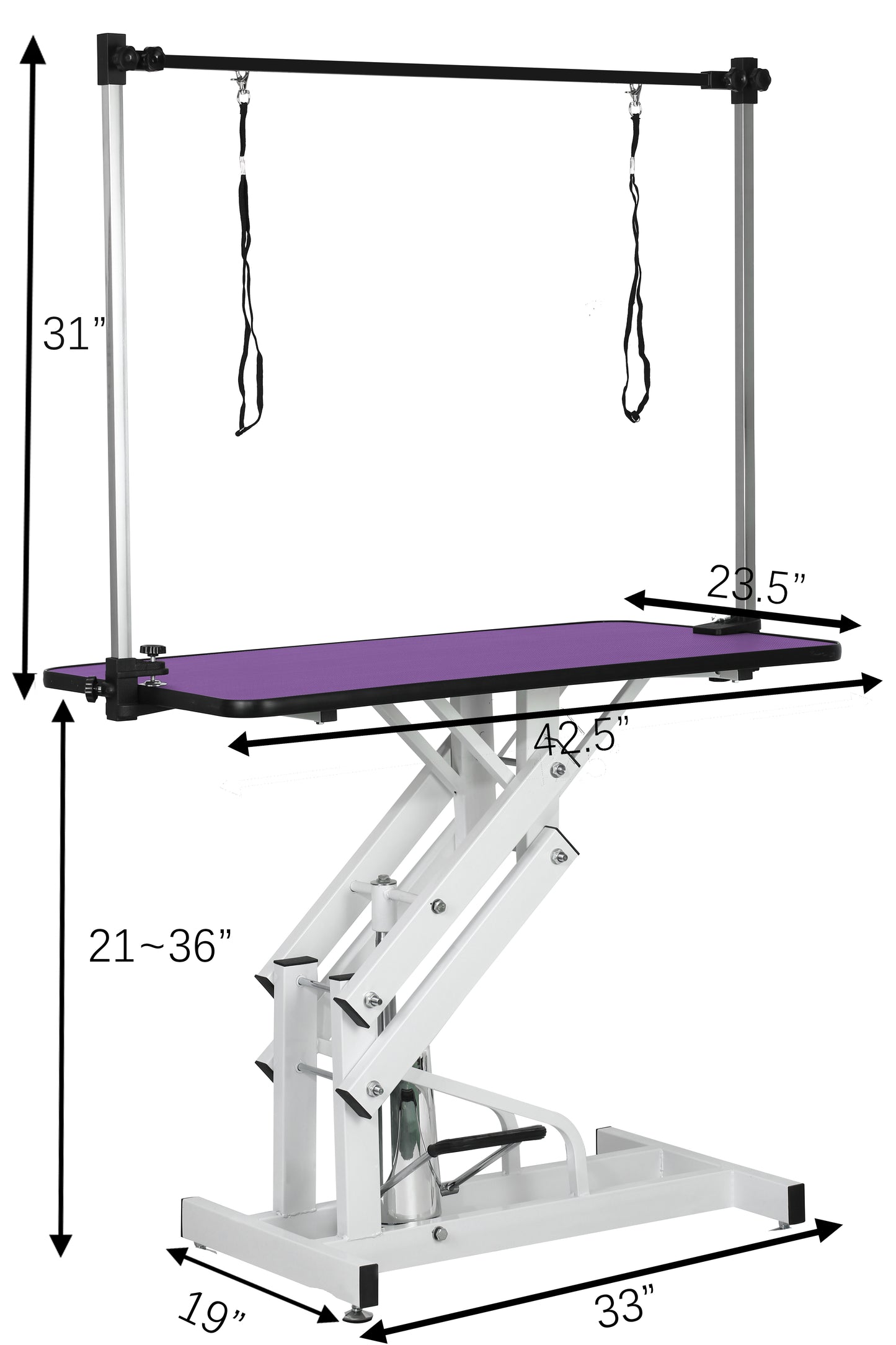 42.5INCH HYDRAULIC PET GROOMING TABLE WITH "H" ARM PURPLE image 2