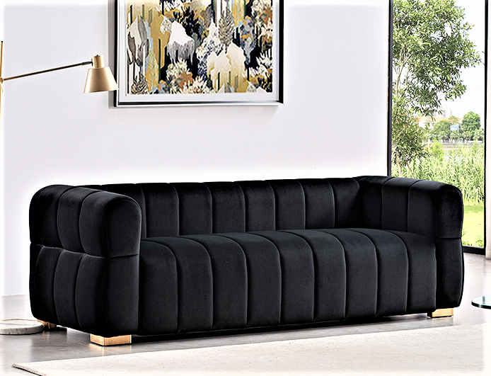 Velvet Sofa with Tufted Low Back Design, Sophisticated 3 Seater Couch for Living Rooms, 89 Inch Wide, Easy Assembly image 1