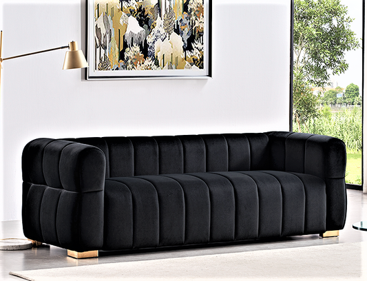 Velvet Sofa with Tufted Low Back Design, Sophisticated 3 Seater Couch for Living Rooms, 89 Inch Wide, Easy Assembly image 1