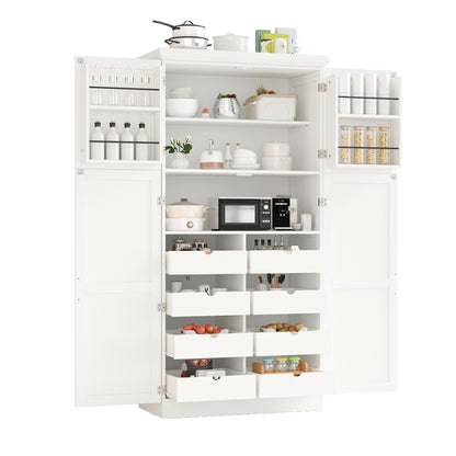 [Assembly Video Provided] TOPMAX 35.5x17.6x70.9inch Freestanding Kitchen Pantry Cabinet, Tall Storage Cabinet with 4 Doors, 2 Door Shelves, 8 Pull-out Trays and Adjustable Shelf for Dining Room, White image 12