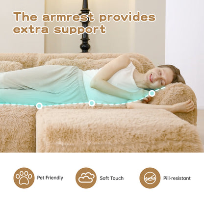114''Soft And Fluffy Plush Fabric,Modular Sectional Sofa Couches,Ergonomic Design With Throw Pillows,Full-compression Vacuum Packaging Buckle Connection For Study,Home Theater,Light Khaki image 7