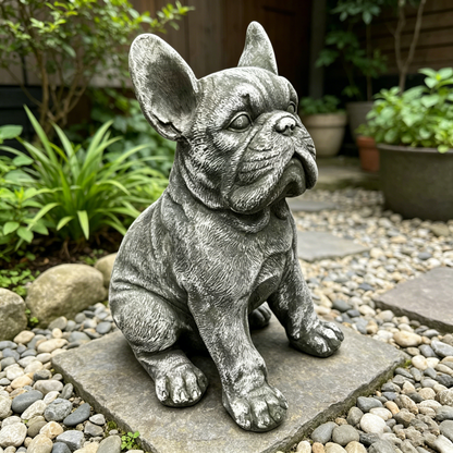 16'' Outdoor Weatherproof French Bulldog Statue, Rustic Stone Finish Resin Dog Sculpture, Decorative Ornament for Garden, Yard, Patio, Lawn & Backyard Landscaping image 1