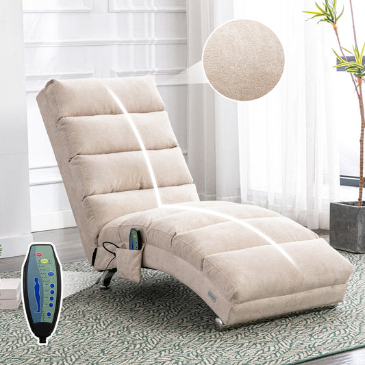 COOLMORE luxury chaise lounge chair with vibration massage in beige - front view