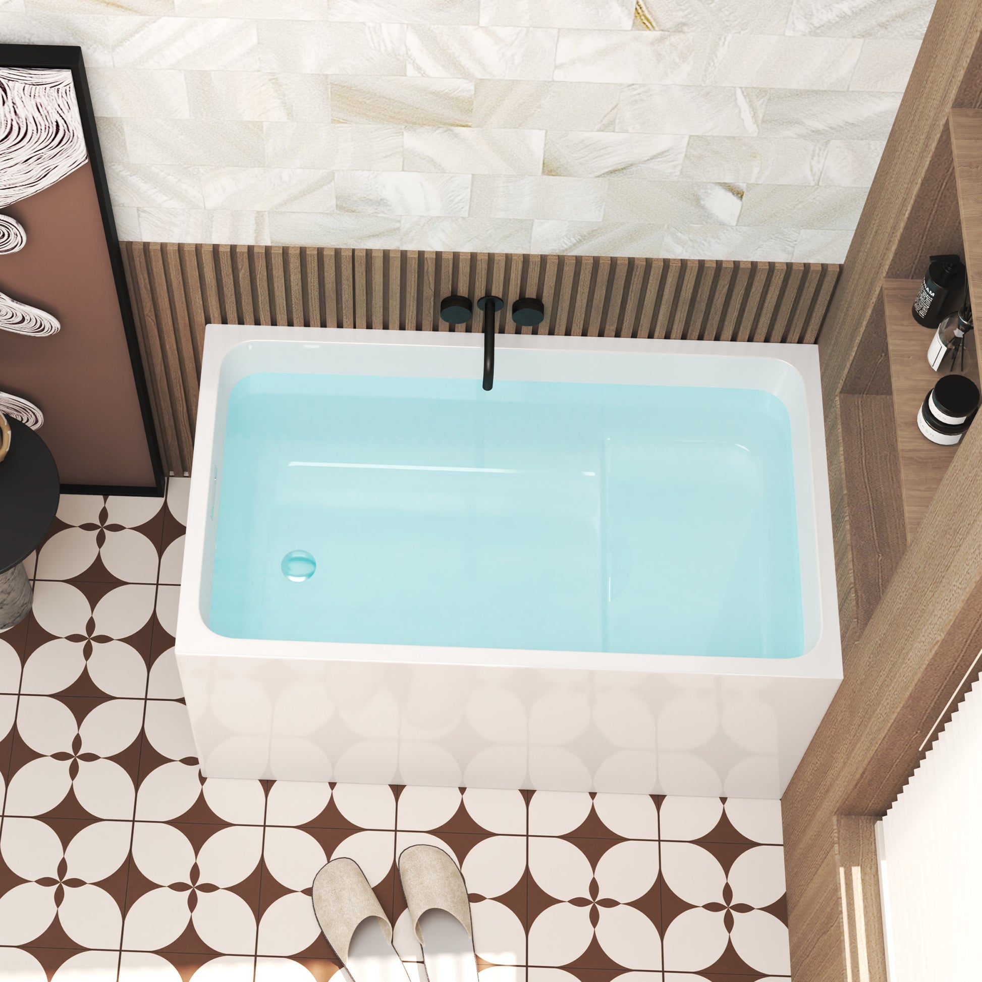 47" Acrylic Freestanding Bathtub with seat: Spacious rectangle Shape, Gloss White Finish, Chrome Overflow & Pop-Up Drain CUPC Certificate image 7