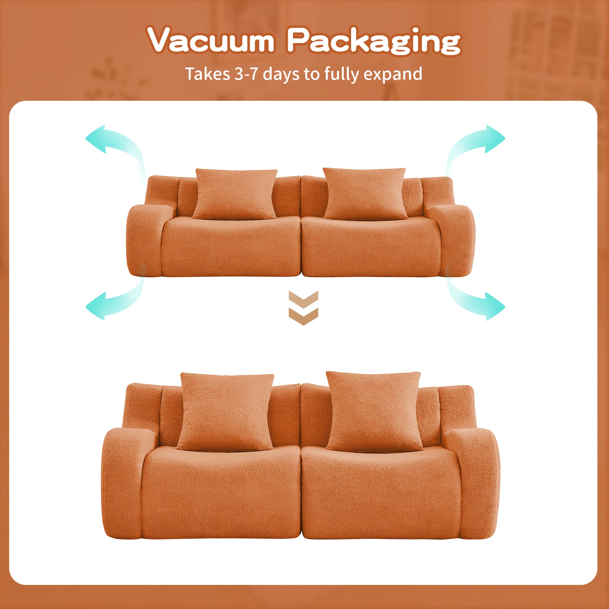 Soft Teddy Fabric Boneless Sofa,No Assembly Required Streamlined Design,Anti-Slip Design 32D High Density Sponge Living Rooms Bedrooms,Orange image 10