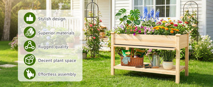Raised Garden Bed 48x23x31.1-inch Elevated Wood Planter with Water Collection Tray, Storage Shelf, Protective Liner image 6