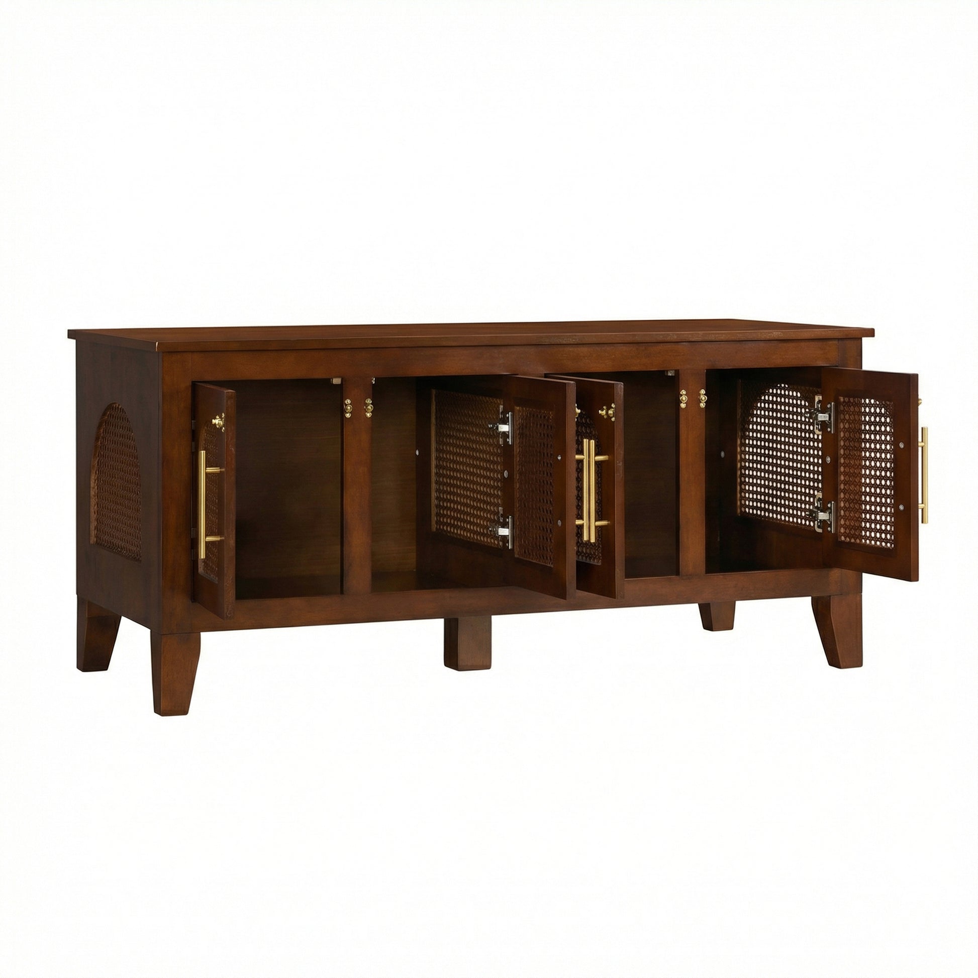Lars Indoor Rattan Decorated Rubber Wood Dog Crate Cabinet Furniture – Stylish Pet Kennel with 4 Doors for Living Room image 8