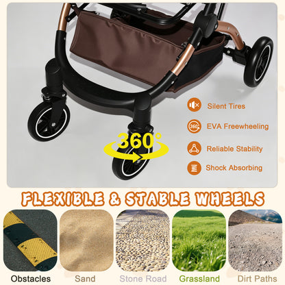 Pet Stroller for Dogs and Cats, 2-in-1 Detachable Foldable 4 Wheels Pet Stroller, Quick One-Hand Fold, Storage Basket, Detachable Carry Basket with Sun Canopy(Khaki++Gold) image 9