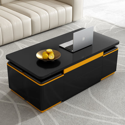[Video Provided]VIBE HAUS Lift-Top Coffee Table with Storage Stools, Modern Center Table with Foldable Top, Multi-Functional Adjustable Coffee Table for Living Room(OLD SKU:N724P292506B) image 4
