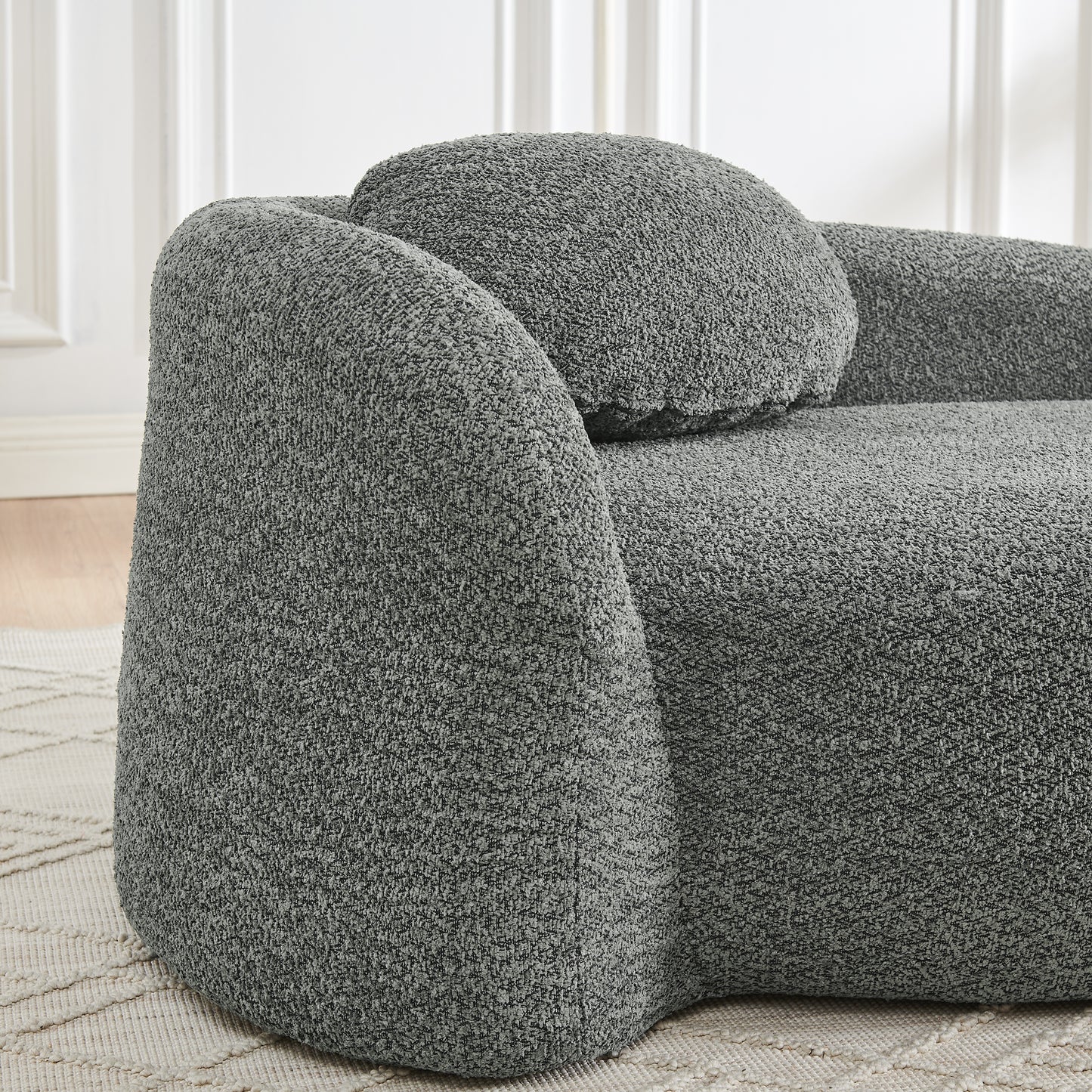 Modern Oval Single Lazy Sofa Chair with Integrated Backrest, Side Armrest and Pillow, Compact Space-Saving Lounge Chair for Living Room Bedroom-Dark Gray image 4