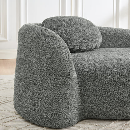 Modern Oval Single Lazy Sofa Chair with Integrated Backrest, Side Armrest and Pillow, Compact Space-Saving Lounge Chair for Living Room Bedroom-Dark Gray image 4