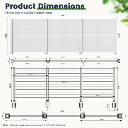 50" W x 49" H Outdoor Privacy Screen, Air Conditioner Fence, All-Weather Vinyl Privacy Fence Screens with Aluminum Posts, 3 Panels, White image 2