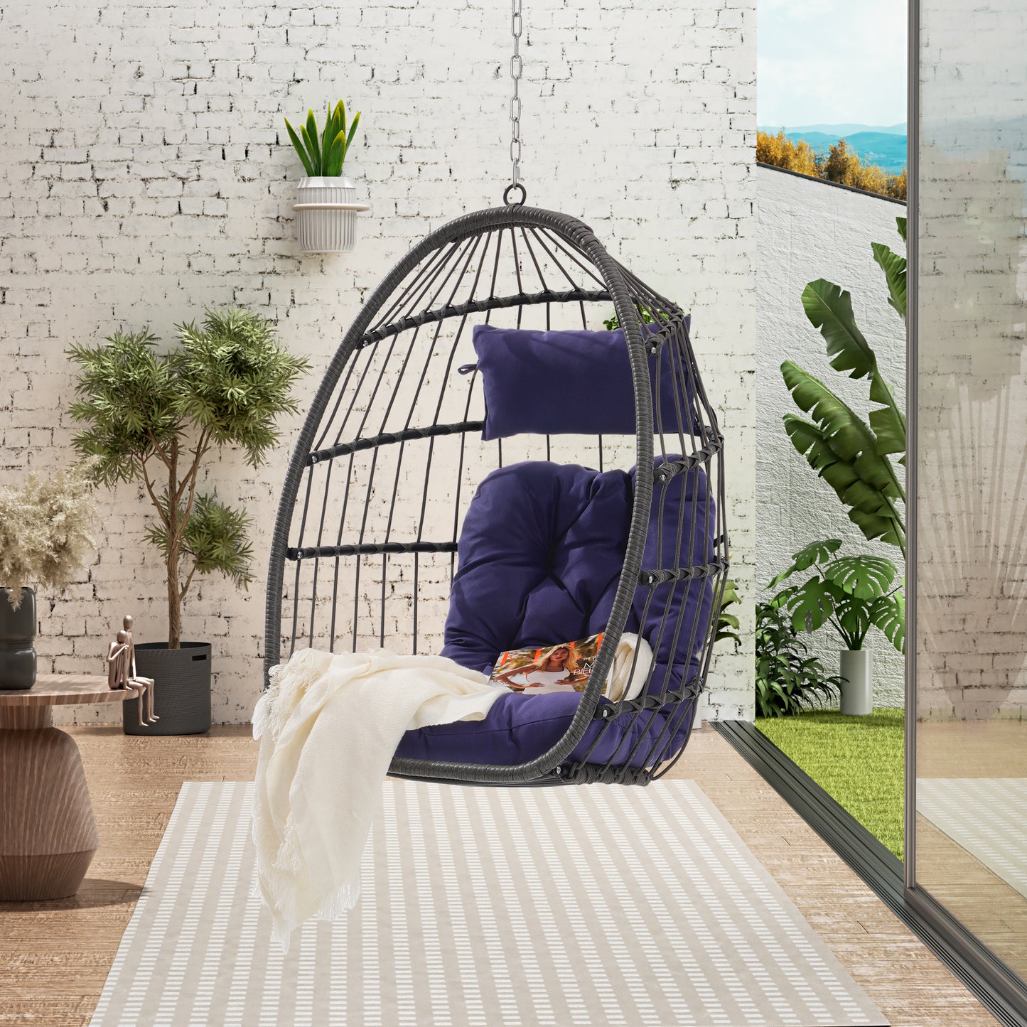 Outdoor Garden Rattan Egg Swing Chair Hanging Chair PE Hang Chair image 7