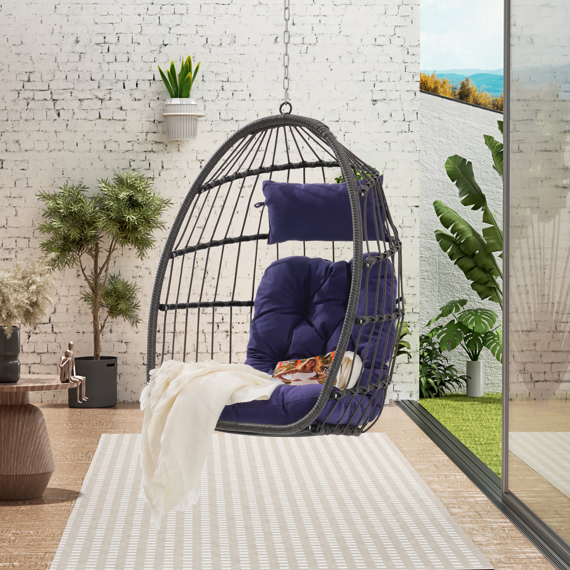 Outdoor Garden Rattan Egg Swing Chair Hanging Chair PE Hang Chair image 7
