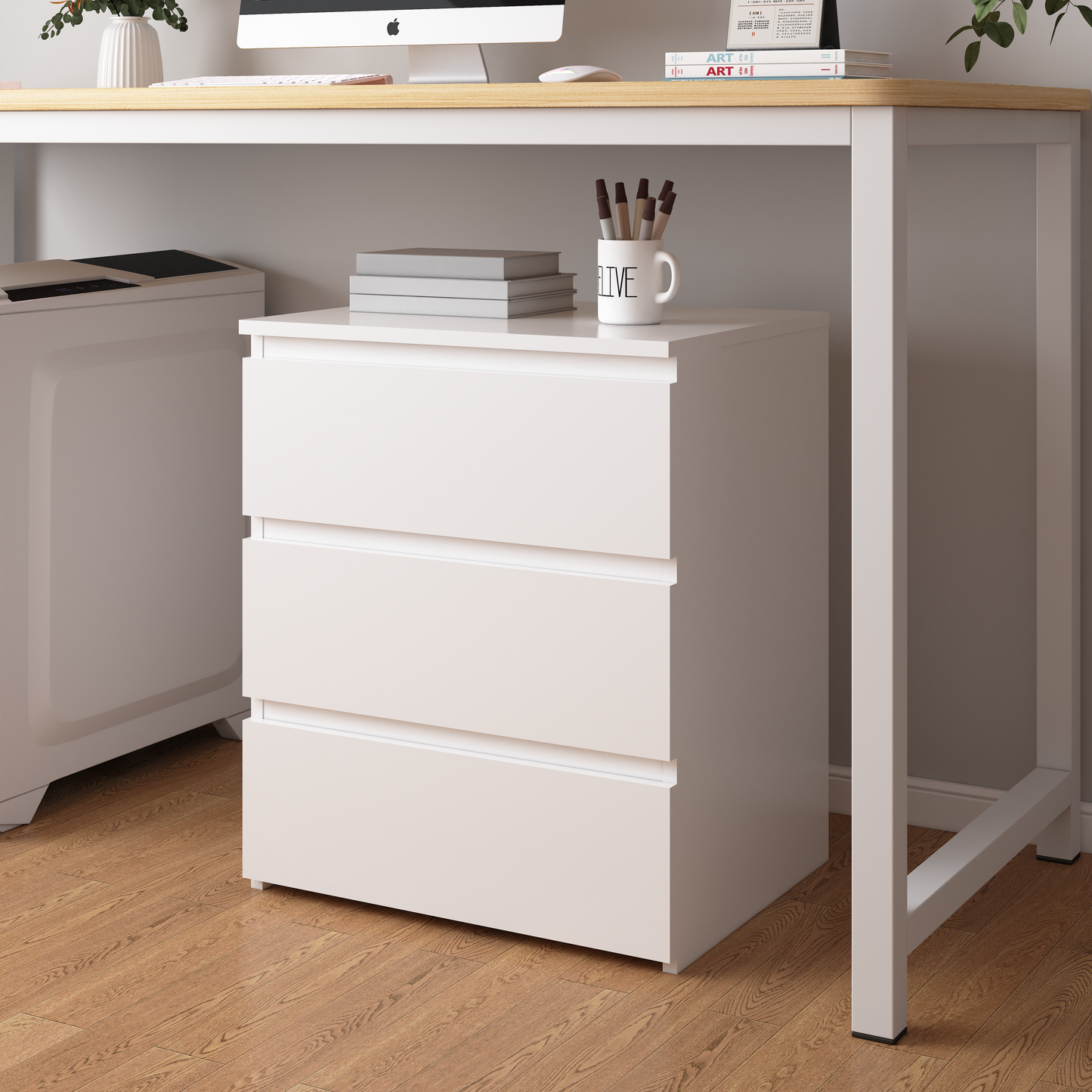 (Set of 2)3 Drawer Dresser, Small Dresser for Closet, Wooden White Nightstand for Bedroom, Chest of Drawers Side Table Storage Cabinet for Home Office, Each box Contains Two Side Tables image 2