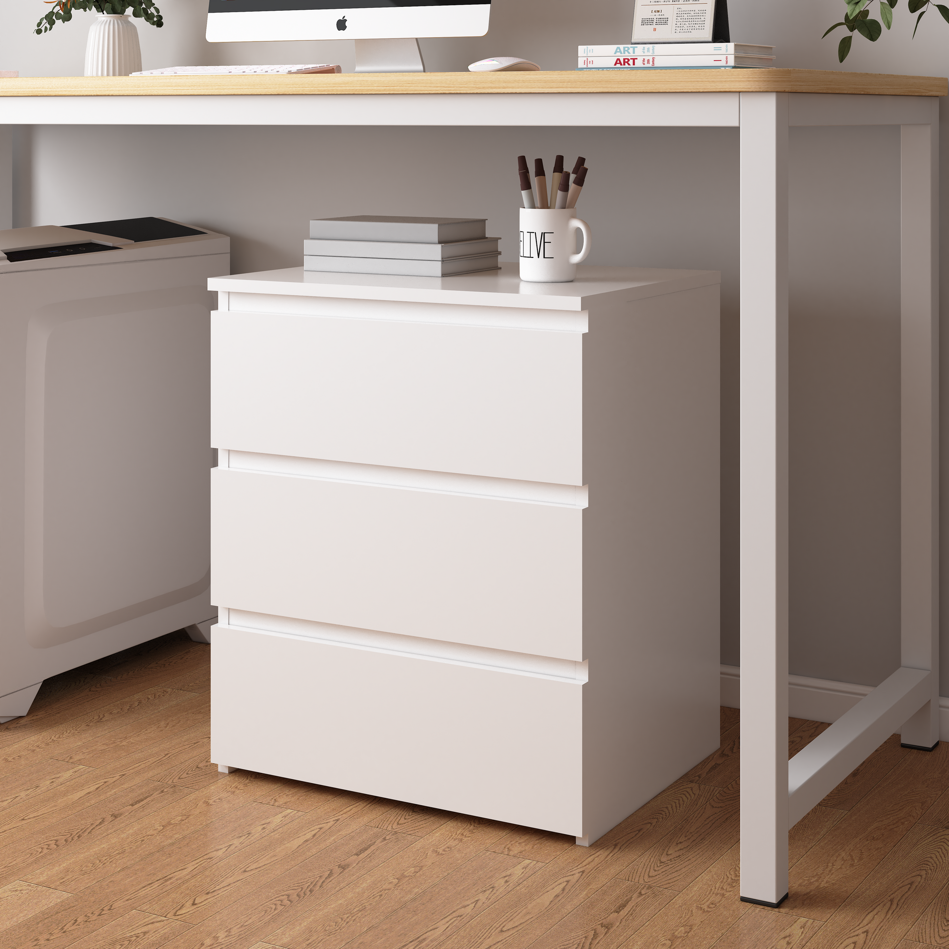 (Set of 2)3 Drawer Dresser, Small Dresser for Closet, Wooden White Nightstand for Bedroom, Chest of Drawers Side Table Storage Cabinet for Home Office, Each box Contains Two Side Tables image 2