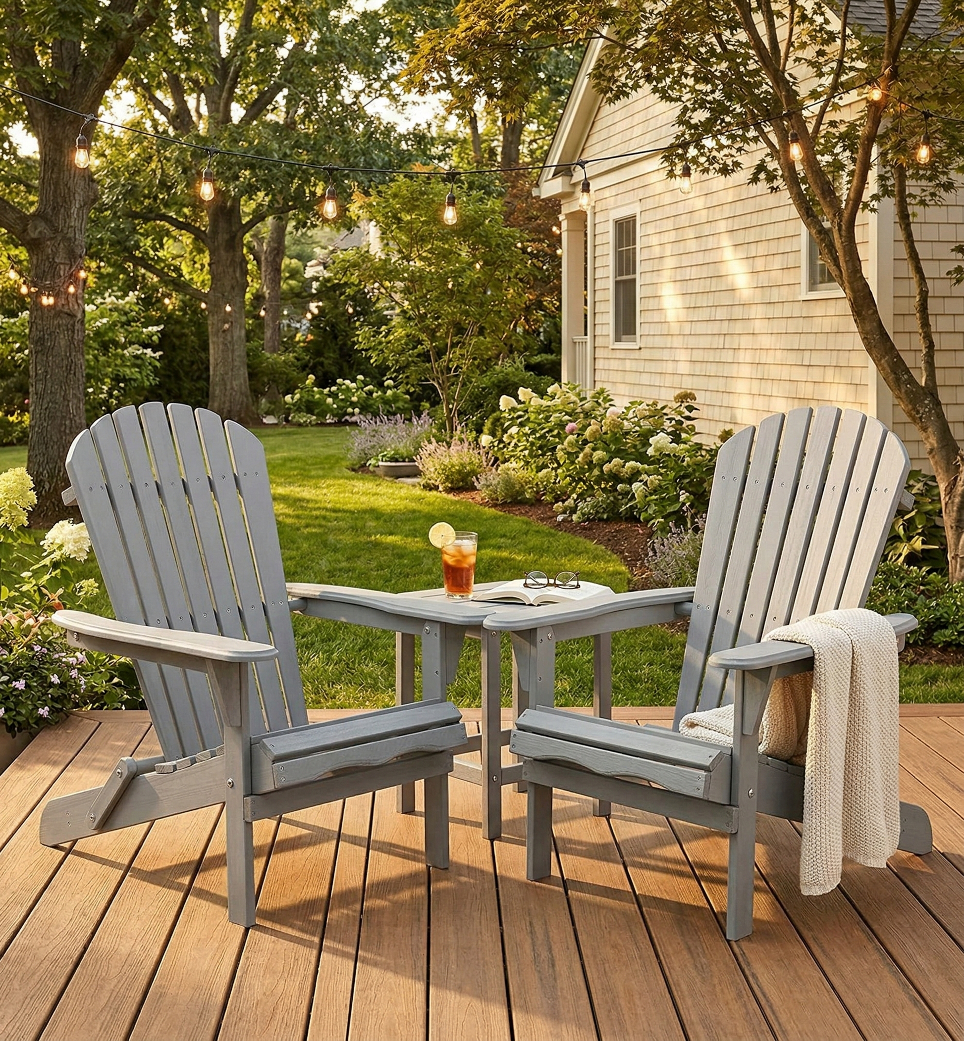 Wood Lounge Patio Chair for Garden Outdoor Wooden Folding Adirondack Chair Set of 2 Solid Wood Lounge Patio Chair for Garden, Lawn, Backyard, image 5