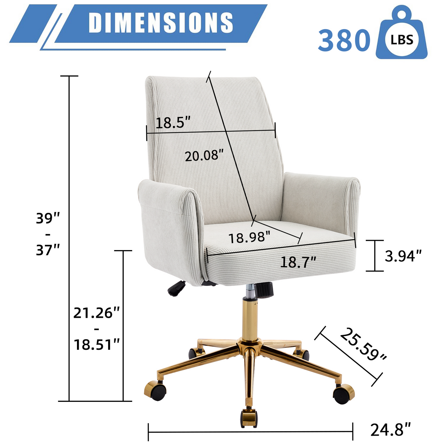 Mid-back liftable office chair, striped fabric, and ergonomically designed, is an excellent choice for working, studying or relaxing. The mid-back design provides a better sitting experience,White image 7
