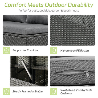 TOMAX 5-Piece Outdoor Patio Rattan Sofa Set, Sectional PE Wicker L-Shaped Garden Furniture Set with 2 Extendable Side Tables, Dining Table and Washable Covers for Backyard, Poolside, Indoor, Grey image 5