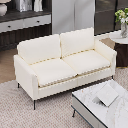 TS Cat paw leather upholstered sofa loveseat,Nordic retro light luxury living room balcony bedroom single casual sofa chair Double sofa + two pack combination(Cream White) image 3