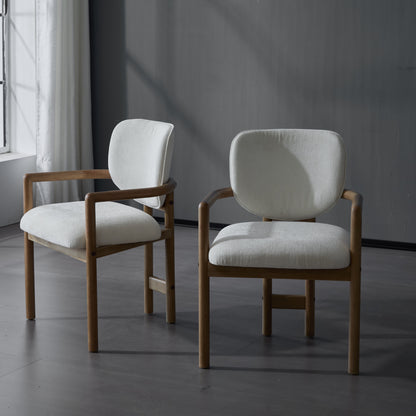 Dining Chairs Set of 2 Upholstered Arm Chairs, Rubber Wood Accent Chairs White Fabric Seating, 300 LBS Weight Capacity image 2