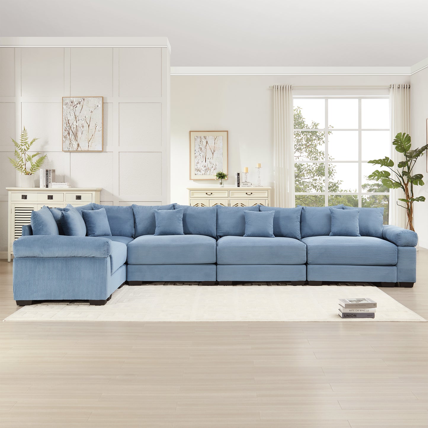 Oversized Cloud Modular Sectional Couch,Convertible Sectional Couches Deep Seat Extra-Wide Armrests, 18Throw Pillows Premium Corduroy Fabric, Ergonomic Design,Easy Assembly, For Study,Blue image 3