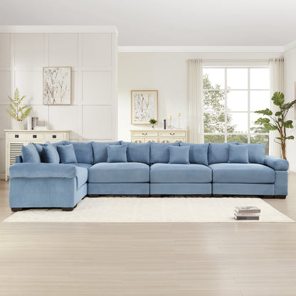 Oversized Cloud Modular Sectional Couch,Convertible Sectional Couches Deep Seat Extra-Wide Armrests, 18Throw Pillows Premium Corduroy Fabric, Ergonomic Design,Easy Assembly, For Study,Blue image 3