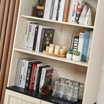 70.86"(180cm) Tall Storage Cabinet, 5 Tier Cube Display Cabinet with Adjustable Shelves and Barn Doors, MDF Wood Freestanding Display Bookshelves for Bedroom,Living Room, Kitchen, Pantry, Bar Cabinet image 12