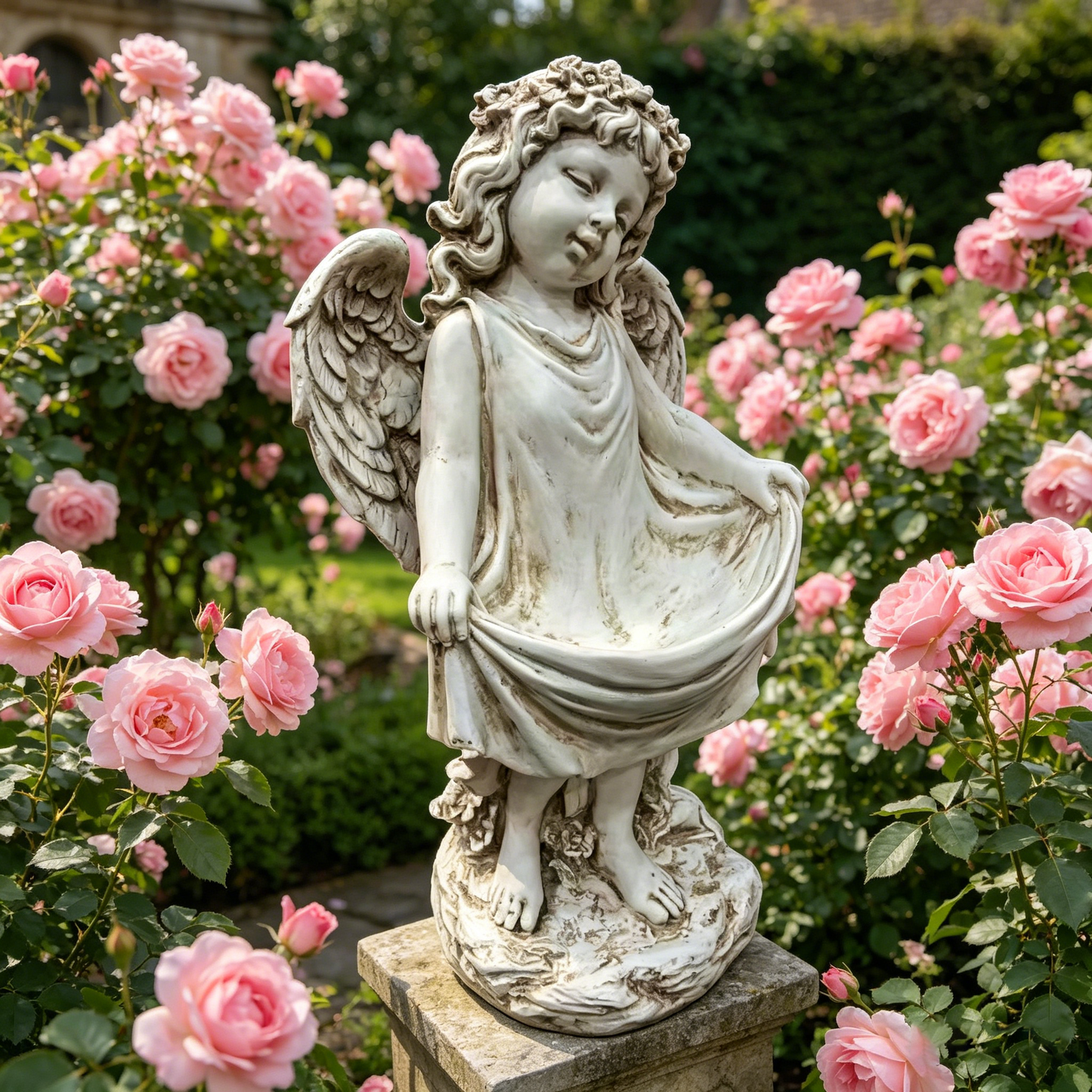 21.06" Tall Weathered Angel Cherub Garden Statue, Resin Dress Sculpture Figurine, Decorative Outdoor Yard Lawn Patio Backyard Landscape Ornament Decoration image 4