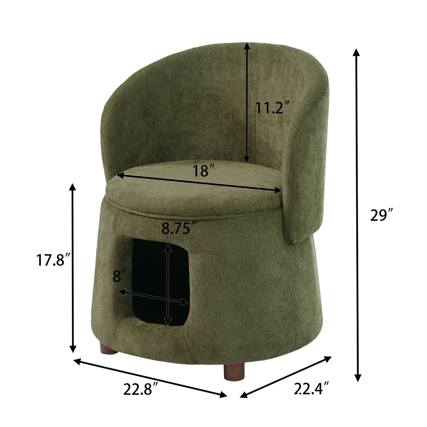 Green Pet Friendly Chair with Hidden Pet Nook, Convertible Stool, Storage Seat, 220lbs Capacity, Acacia Wood Legs image 2