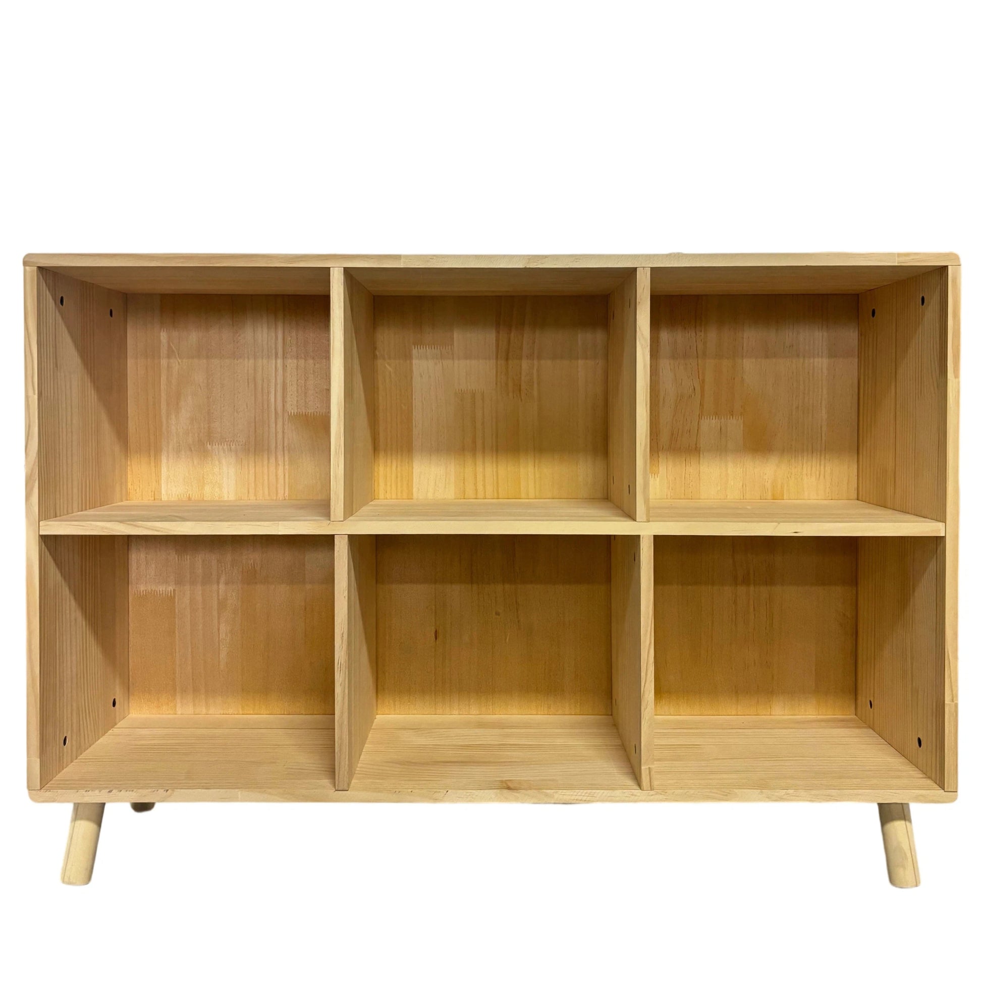 6 Cube Wooden Storage Shelf, Freestanding Open Bookcase with Legs, Natural Solid Wood Cubby Organizer for Living Room, Bedroom, Office, Entryway image 9