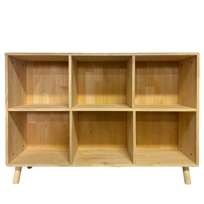 6 Cube Wooden Storage Shelf, Freestanding Open Bookcase with Legs, Natural Solid Wood Cubby Organizer for Living Room, Bedroom, Office, Entryway image 9