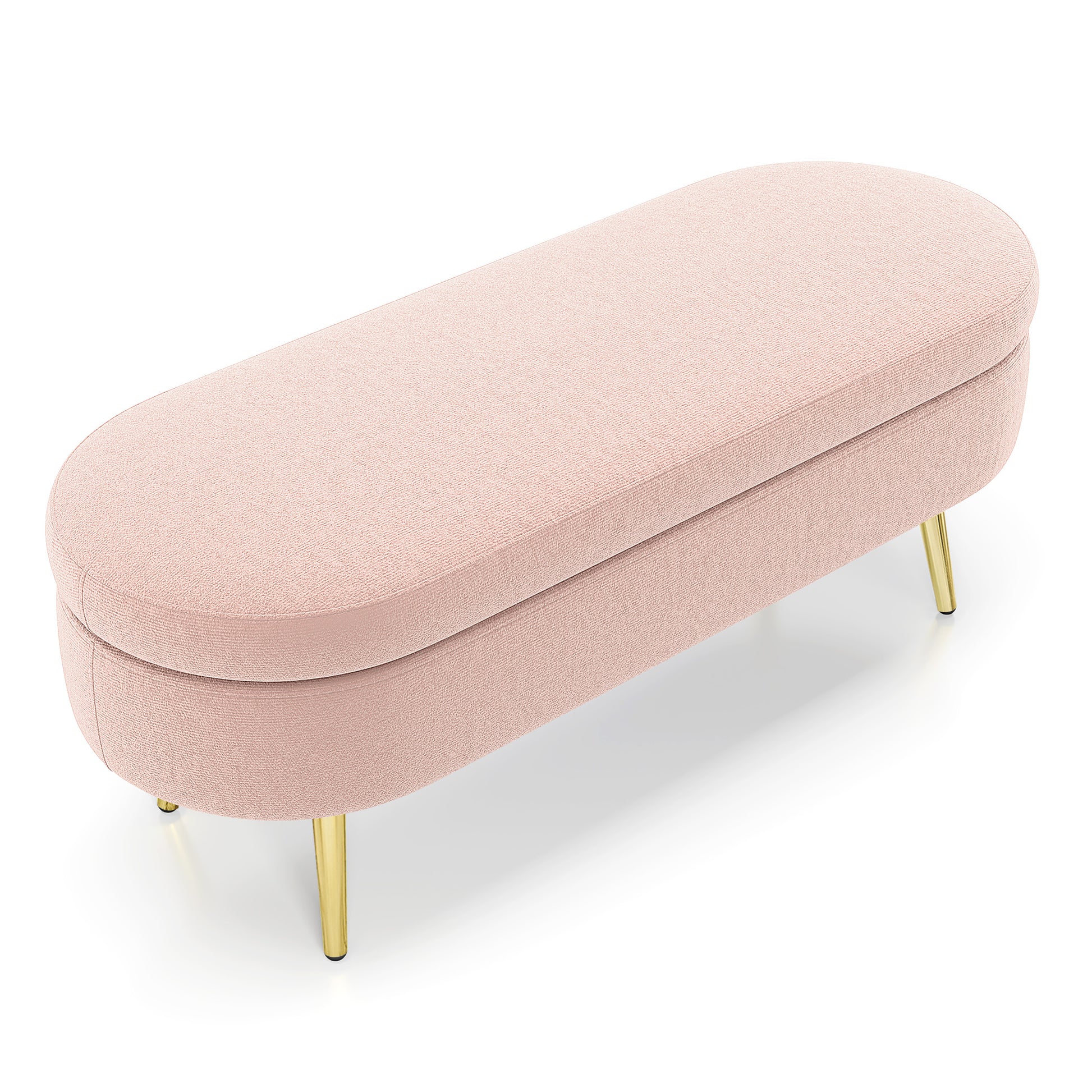Ottoman Oval Storage Bench, Flannel with Metal Legs-Pink(43.5"x16"x16") image 9
