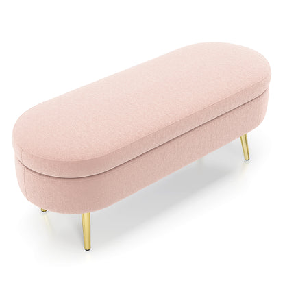 Ottoman Oval Storage Bench, Flannel with Metal Legs-Pink(43.5"x16"x16") image 9